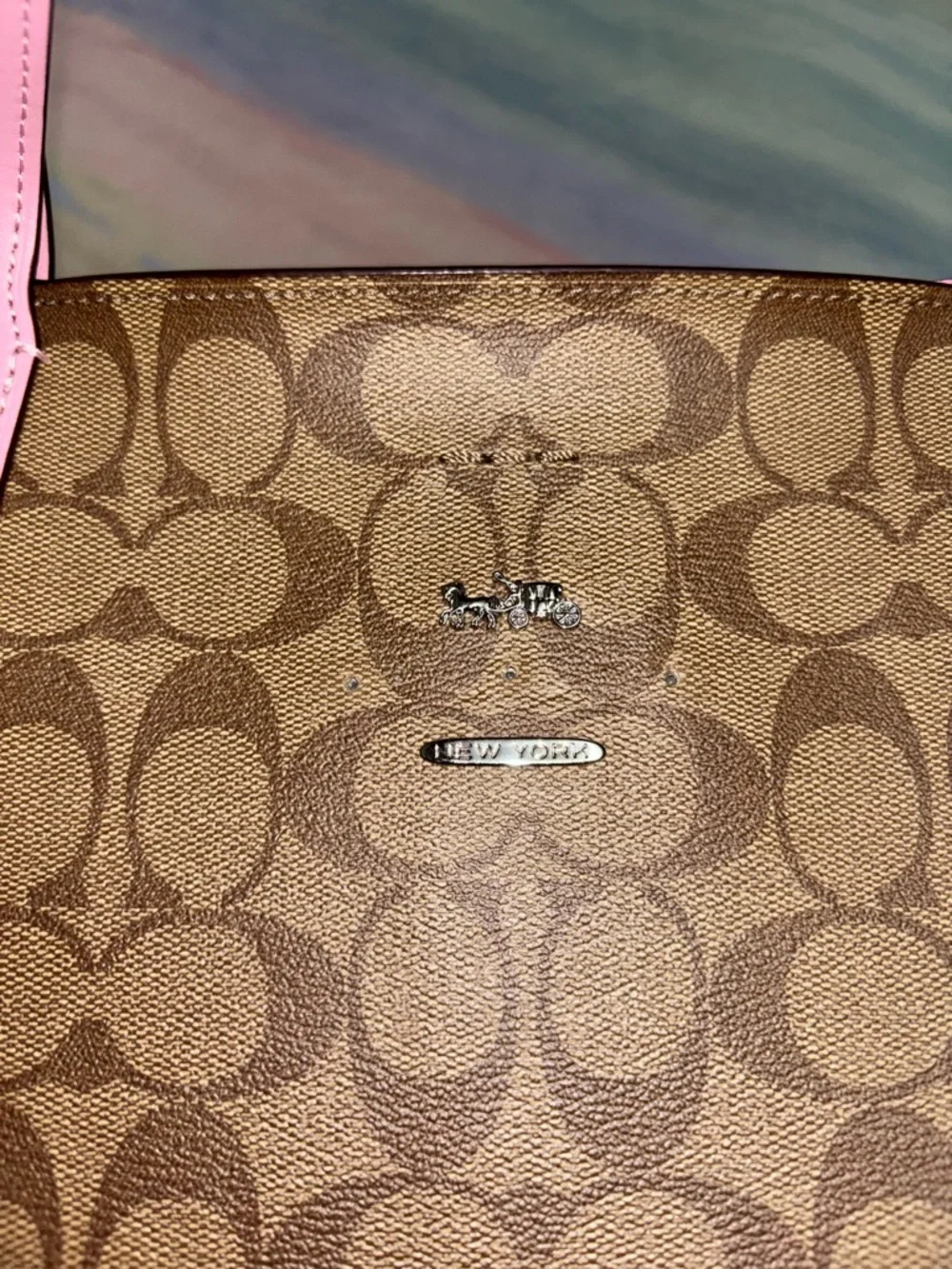 Coach city tote bag in signature Tan / pink - Picture 7 of 10